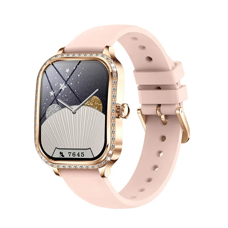 MK88 women's smart watch in gold steel finish with TFT screen, Bluetooth calling, and health sensors