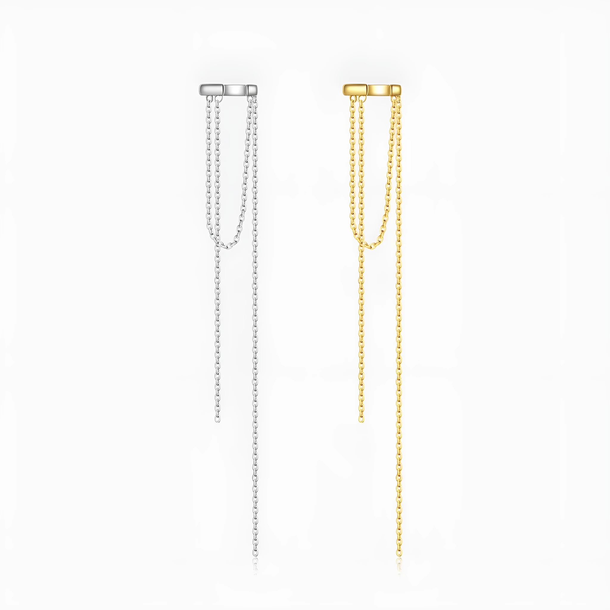 S925 sterling silver tassel pendant ear clip, geometric drop shape, electroplated finish, womens clip-on earrings