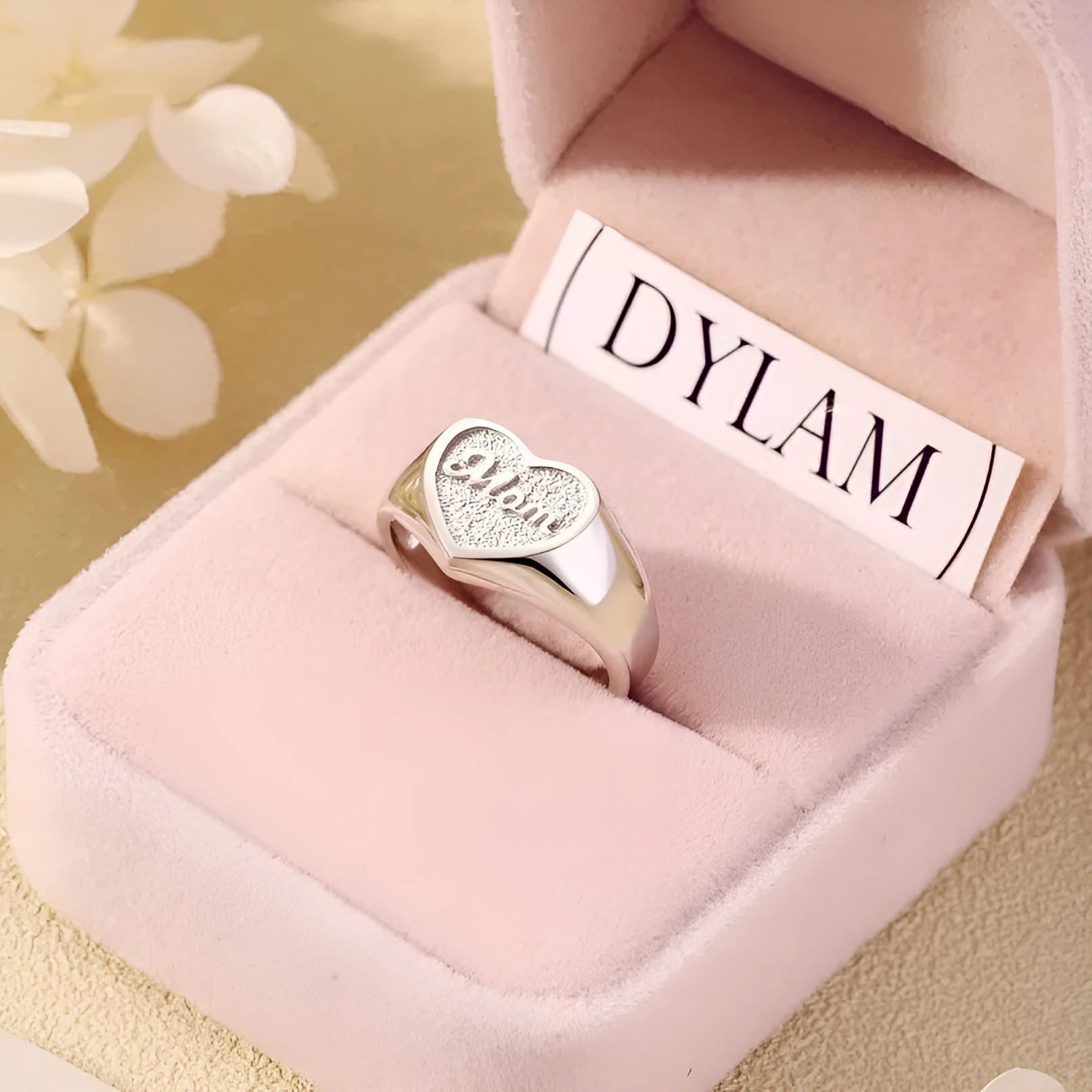 S925 sterling silver heart-shaped MOM open ring for women, adjustable size, retro style