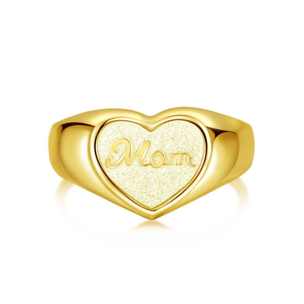 S925 sterling silver heart-shaped MOM open ring for women, adjustable size, retro style