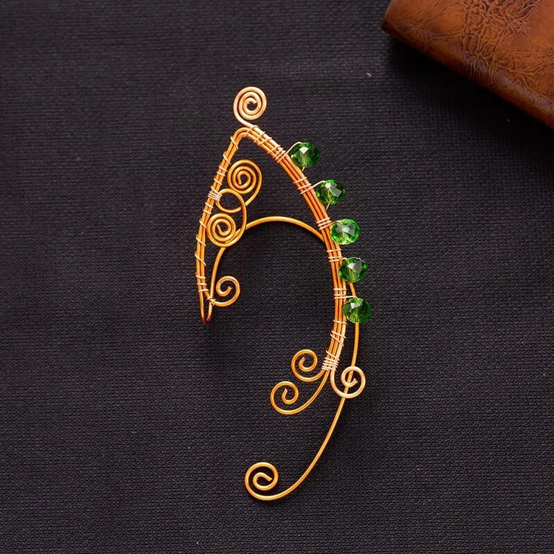 Copper elf ear loop earrings for women, electroplated vintage green geometric design