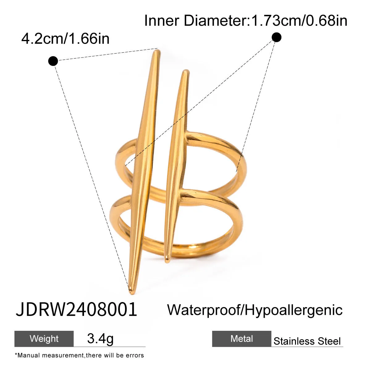 Women's stainless steel geometric line ring with electroplated finish, high-sense design