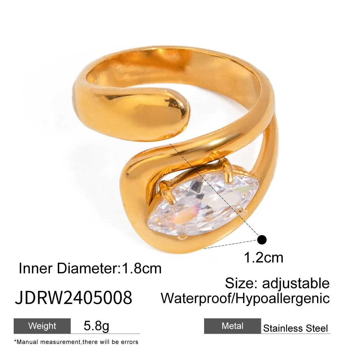 Geometric line stainless steel ring with electroplated finish in light luxury ins style, shown in colour JDRW2405007