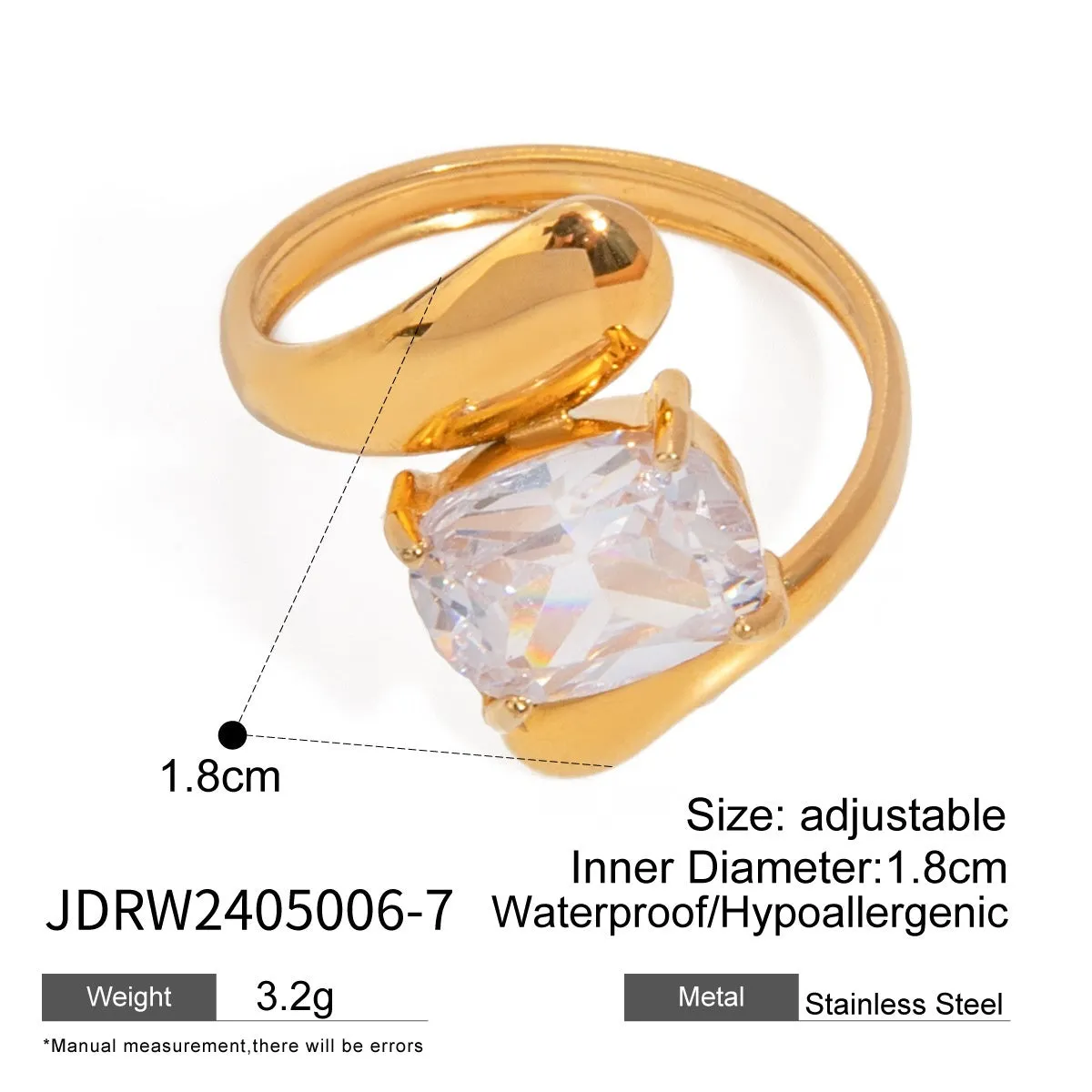 Geometric line stainless steel ring with electroplated finish in light luxury ins style, shown in colour JDRW2405007