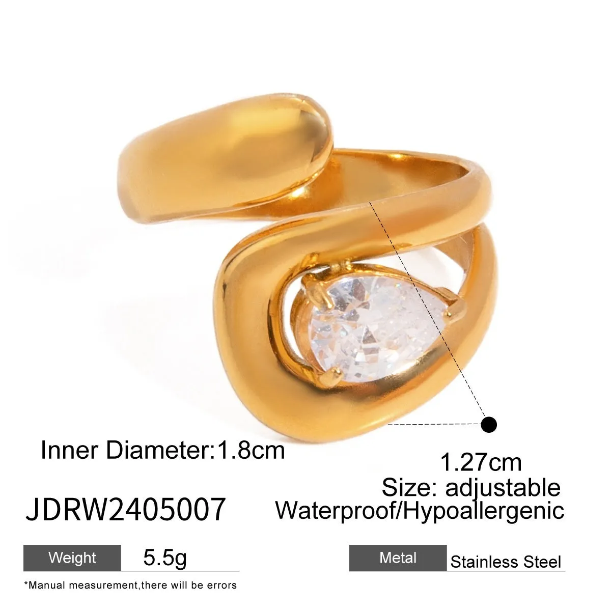 Geometric line stainless steel ring with electroplated finish in light luxury ins style, shown in colour JDRW2405007