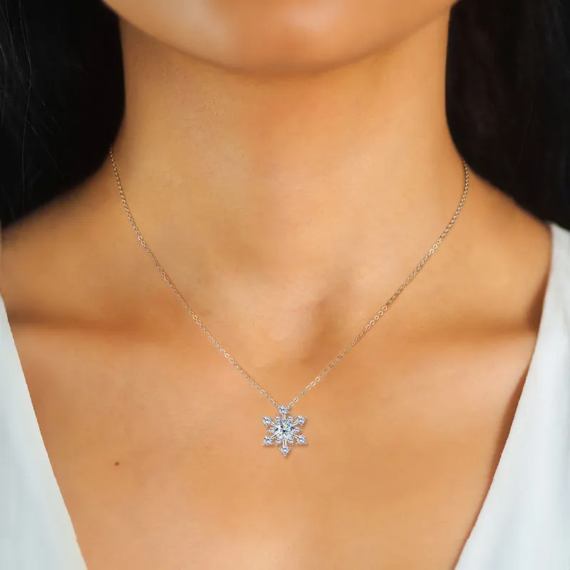 Snowflake moissanite pendant necklace in 925 silver with O-ring chain, gold colour