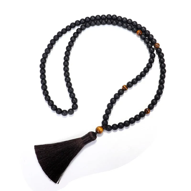 Tigereye stone bead yoga necklace and bracelet set with 108 natural gemstones