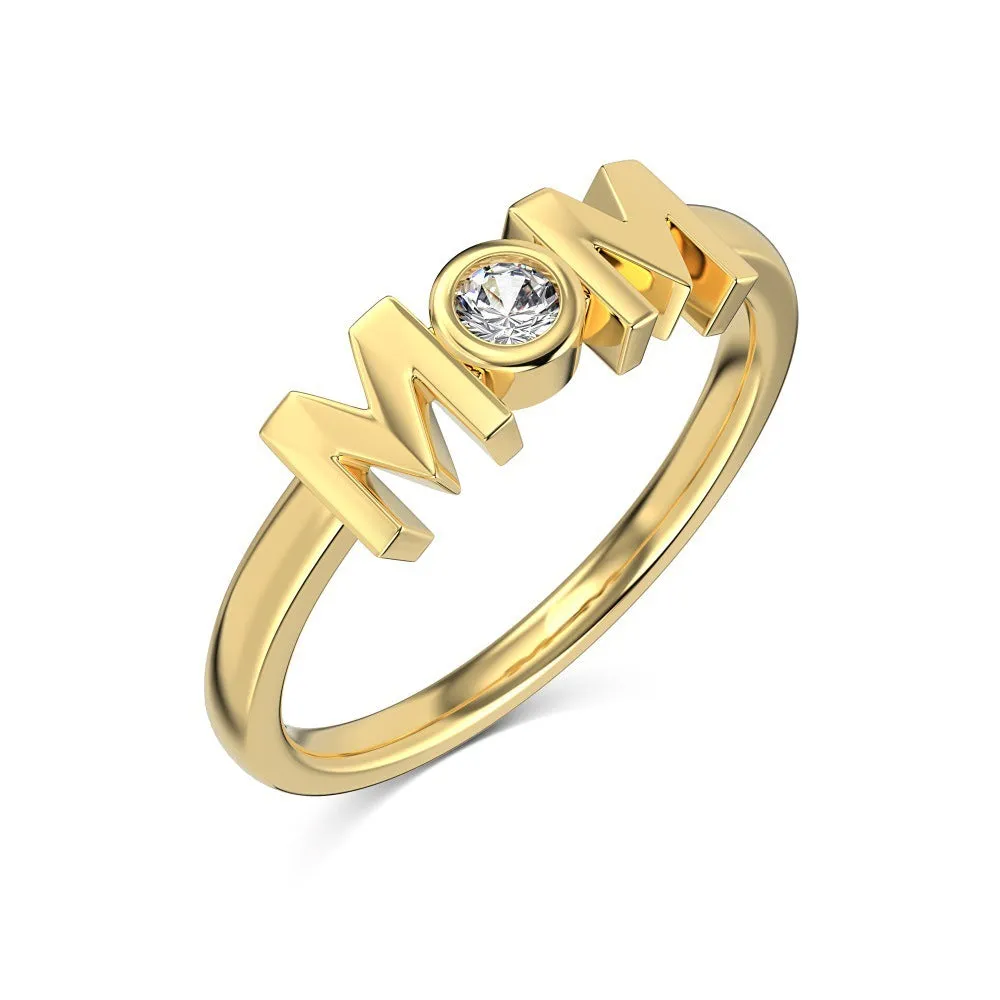 MOM Design refined simple geometric letter ring for women in silver with gold and platinum colour options
