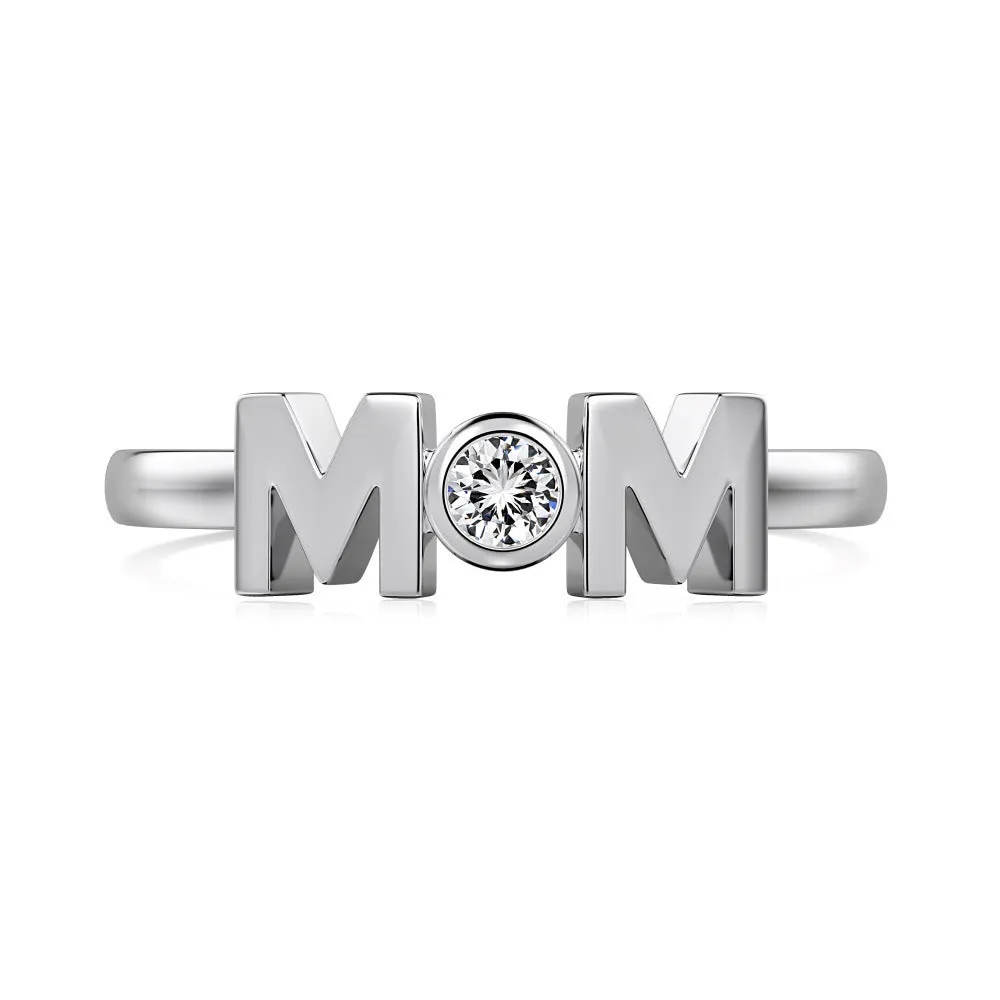 MOM Design refined simple geometric letter ring for women in silver with gold and platinum colour options