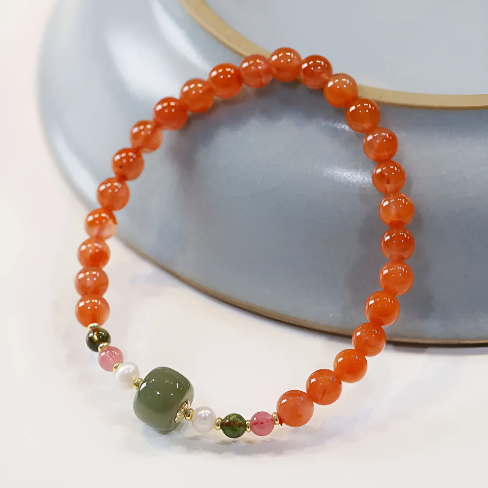 Natural Sichuan cherry red southern red agate bracelet with round beads in ethnic retro design