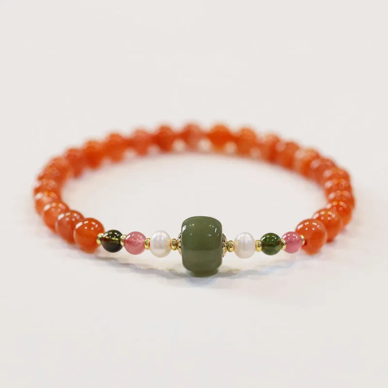 Natural Sichuan cherry red southern red agate bracelet with round beads in ethnic retro design