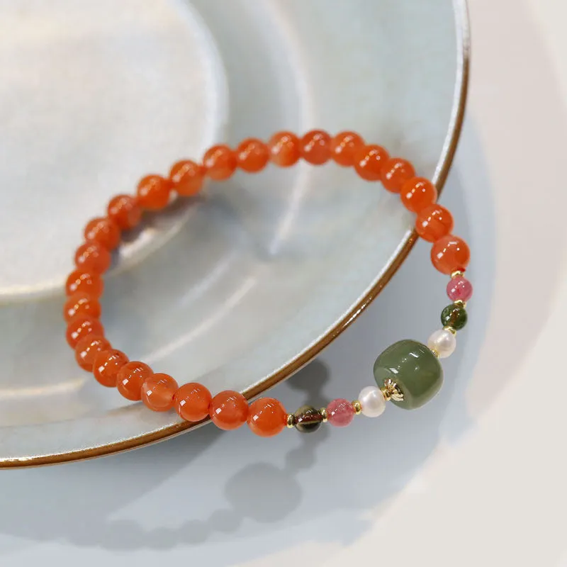 Natural Sichuan cherry red southern red agate bracelet with round beads in ethnic retro design