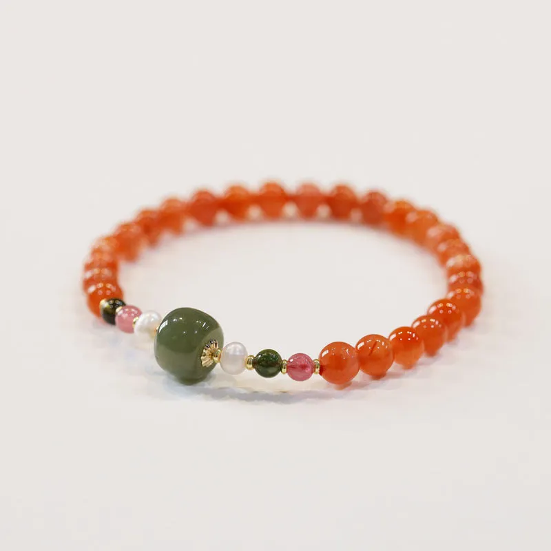 Natural Sichuan cherry red southern red agate bracelet with round beads in ethnic retro design