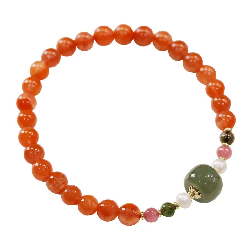 Natural Sichuan cherry red southern red agate bracelet with round beads in ethnic retro design