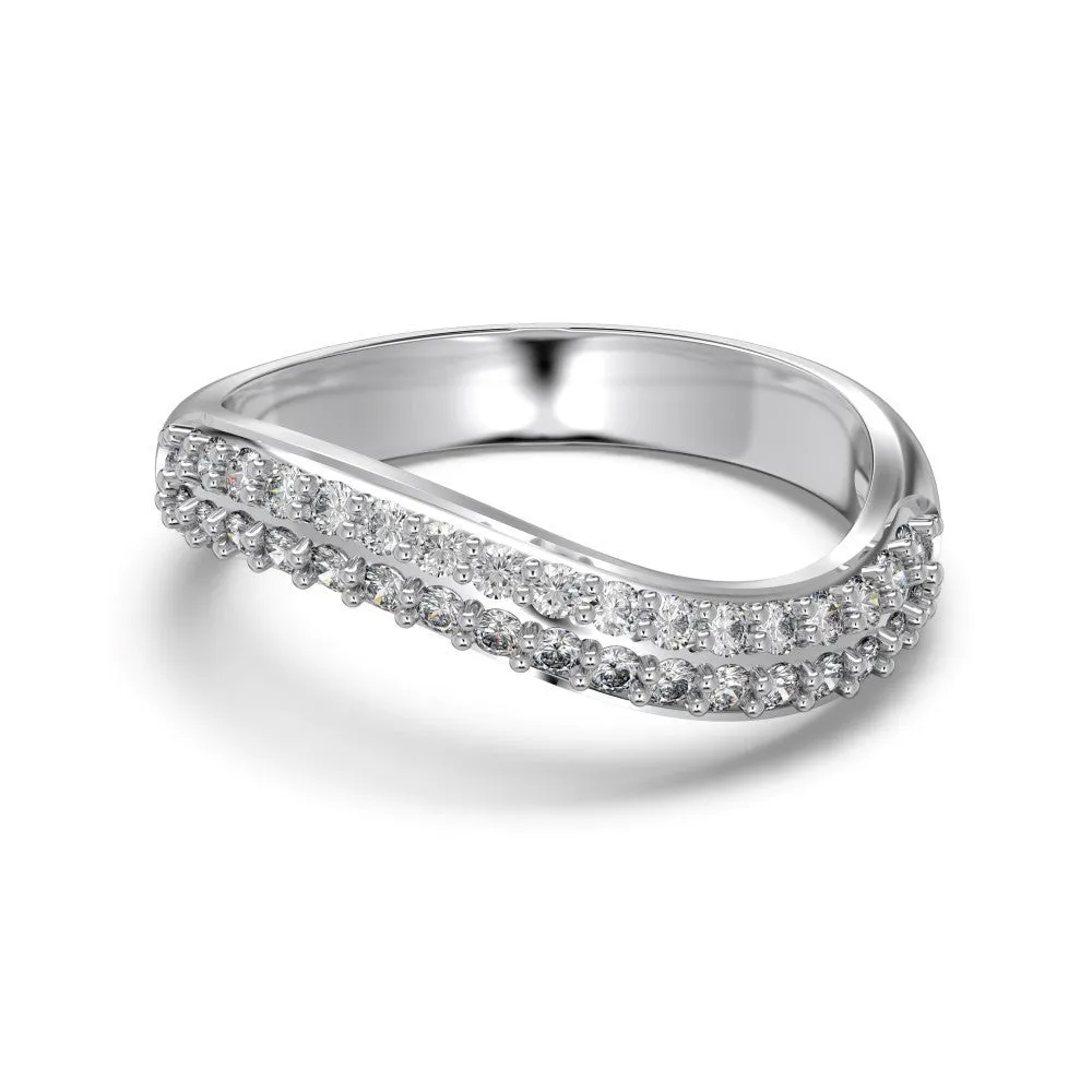 Female S925 sterling silver snake-shaped ring with zircon inlay in platinum finish on white background