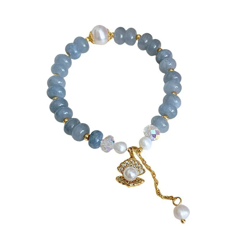 Handmade natural aquamarine pearl shell bracelet for women with manual crafting