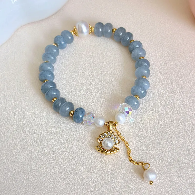 Handmade natural aquamarine pearl shell bracelet for women with manual crafting