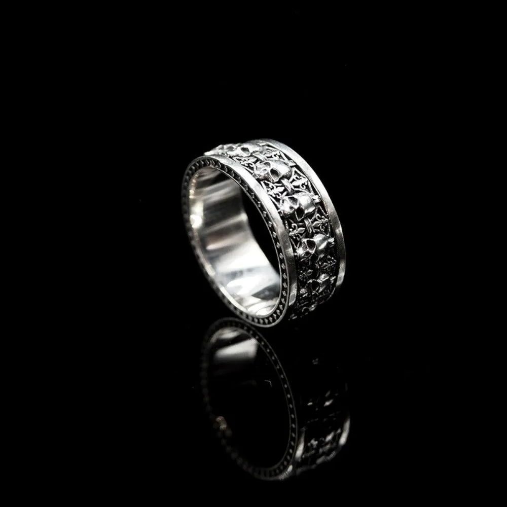 Alloy skull ring unisex gothic retro geometric jewellery silver tone