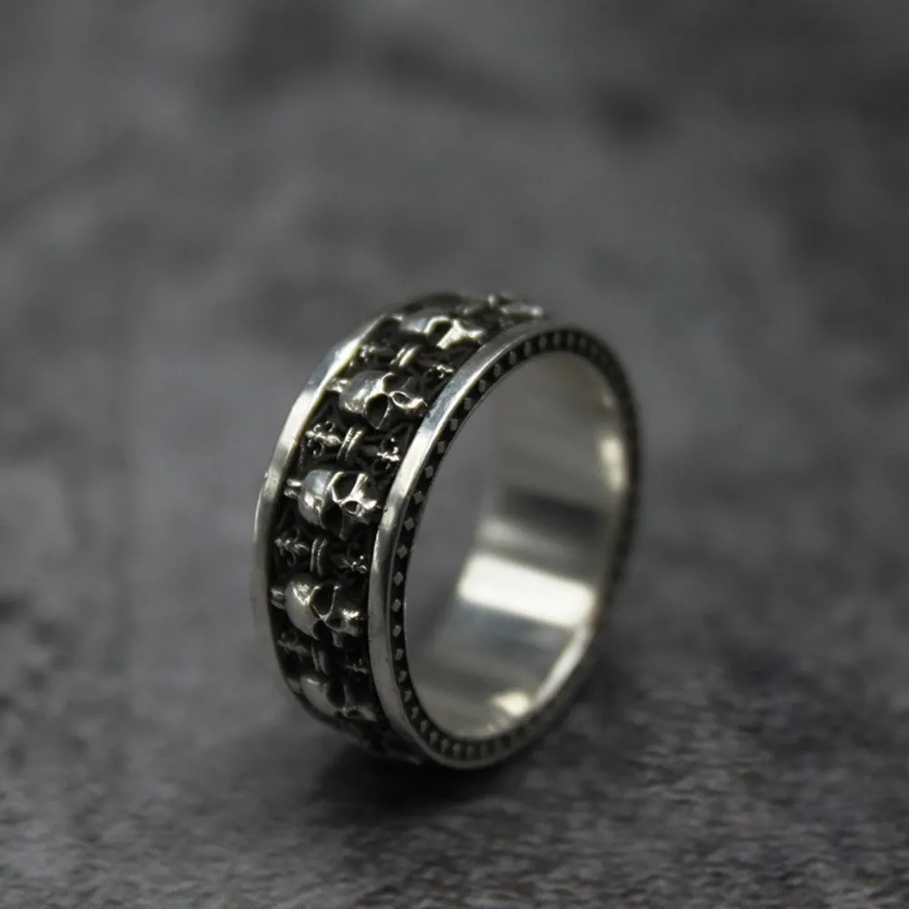 Alloy skull ring unisex gothic retro geometric jewellery silver tone