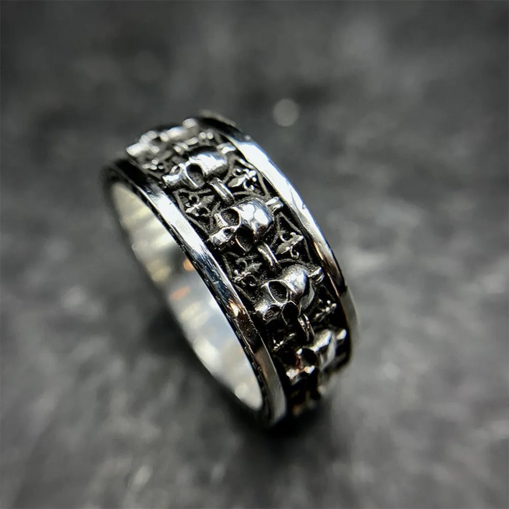 Alloy skull ring unisex gothic retro geometric jewellery silver tone