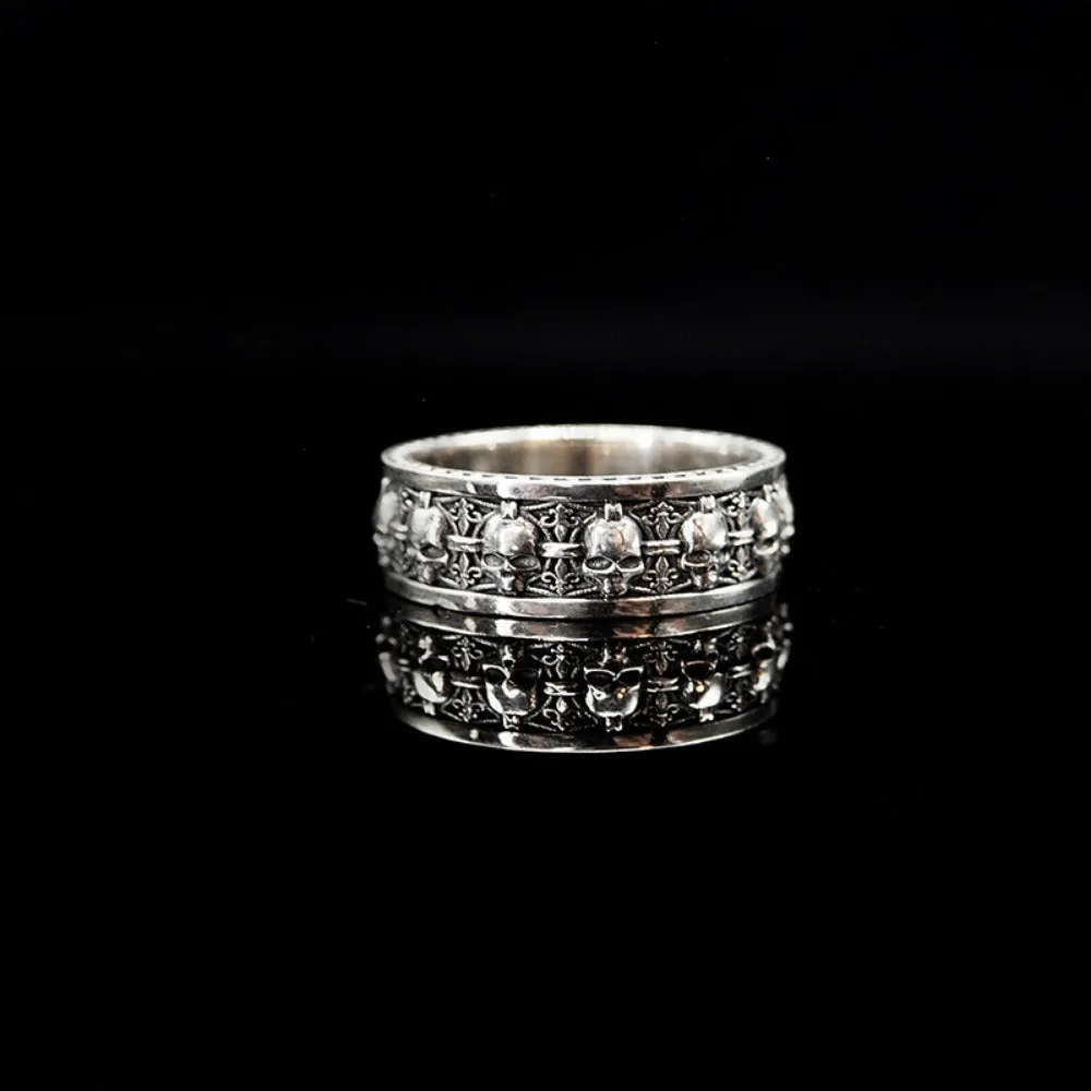 Alloy skull ring unisex gothic retro geometric jewellery silver tone