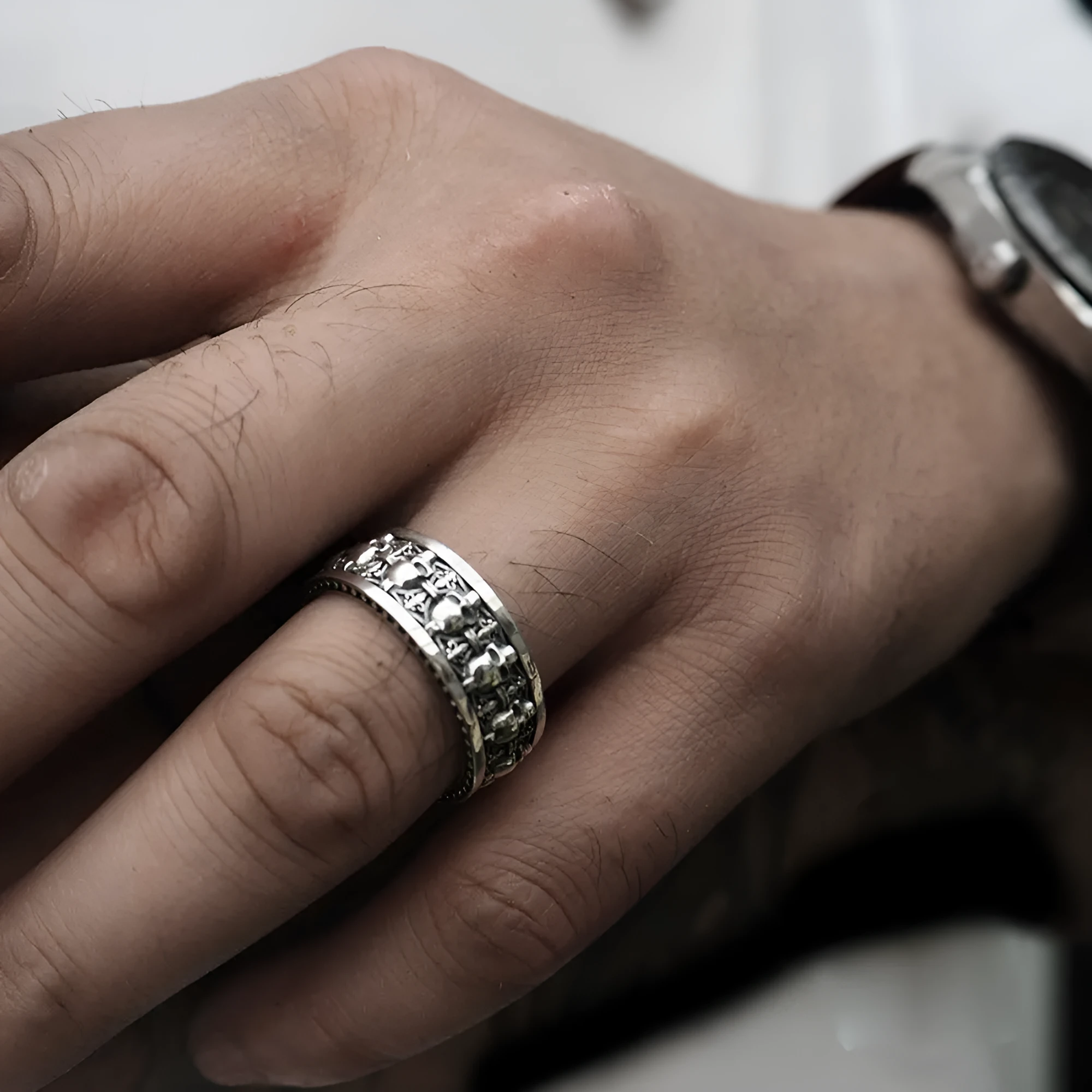 Alloy skull ring unisex gothic retro geometric jewellery silver tone