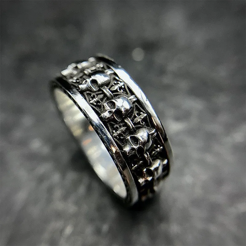 Alloy skull ring unisex gothic retro geometric jewellery silver tone