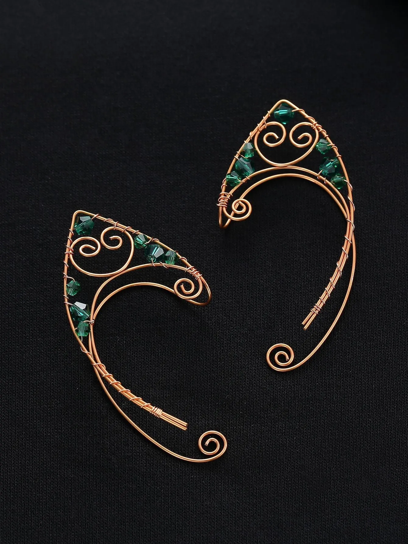 Hand-woven crystal-like mixed material earrings in gold tone, original design, shown as a pair.