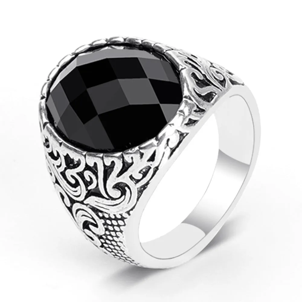 Men's multi-cut big gem ring in ancient gold, alloy electroplated finish, geometric shape, size No.8