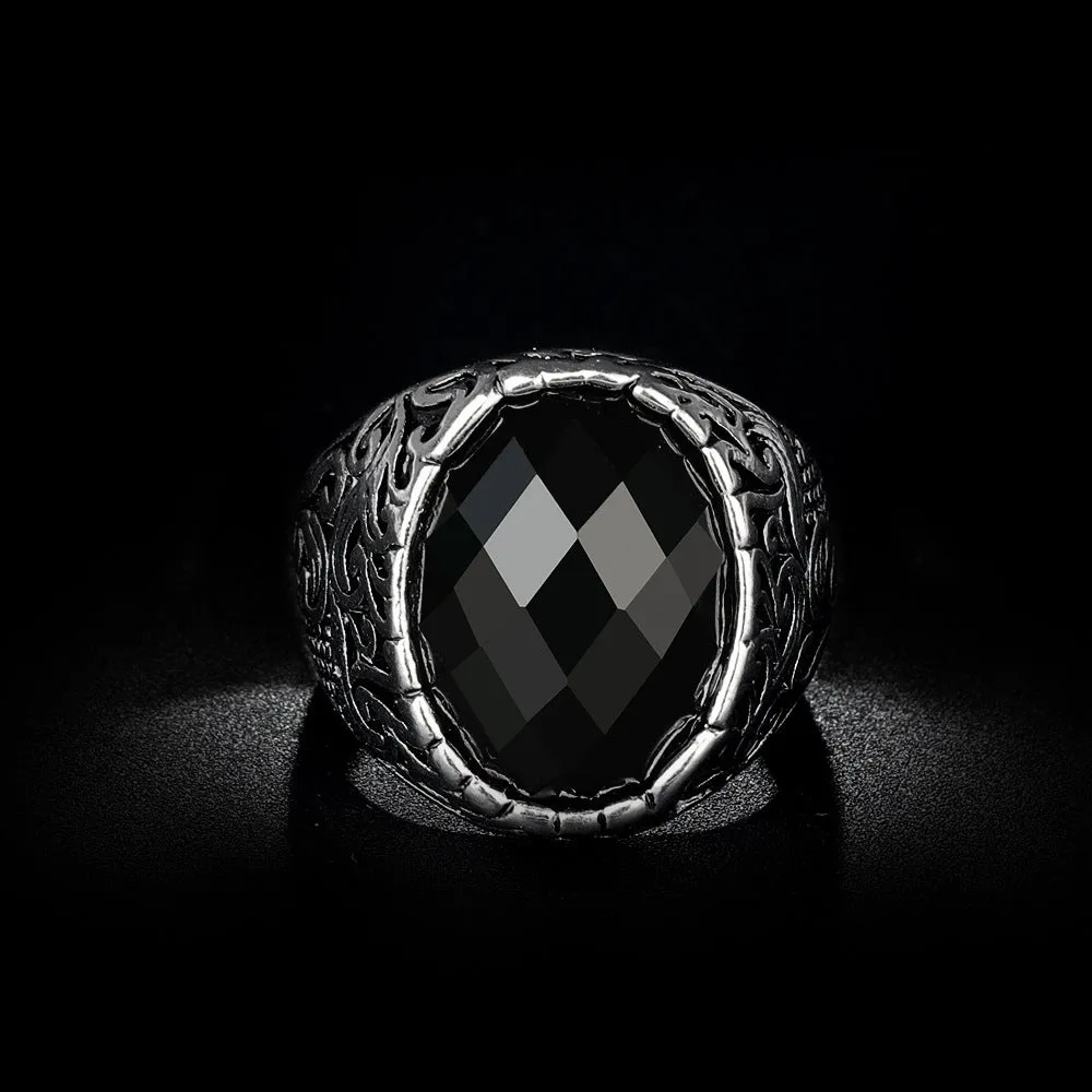 Men's multi-cut big gem ring in ancient gold, alloy electroplated finish, geometric shape, size No.8