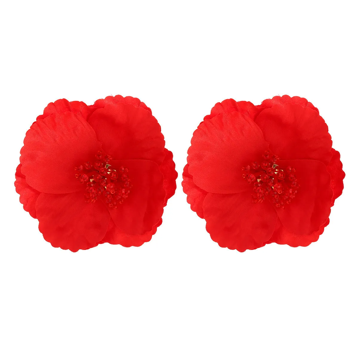 Handmade earrings exaggerated flower shape red steel needle European style women