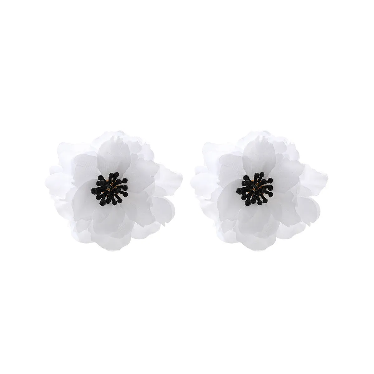 Hand-woven white plastic resin flower earrings for women fashion OL style on display