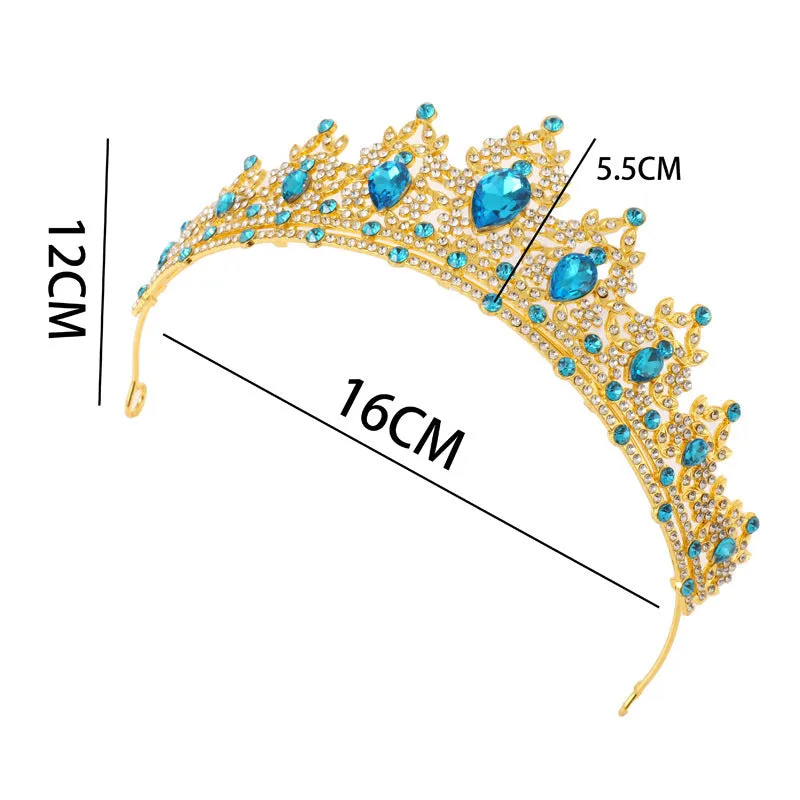Gold alloy crown-shaped wedding hair headdress with electroplated finish on neutral background