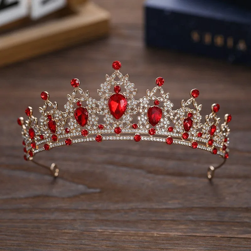 Gold alloy crown-shaped wedding hair headdress with electroplated finish on neutral background
