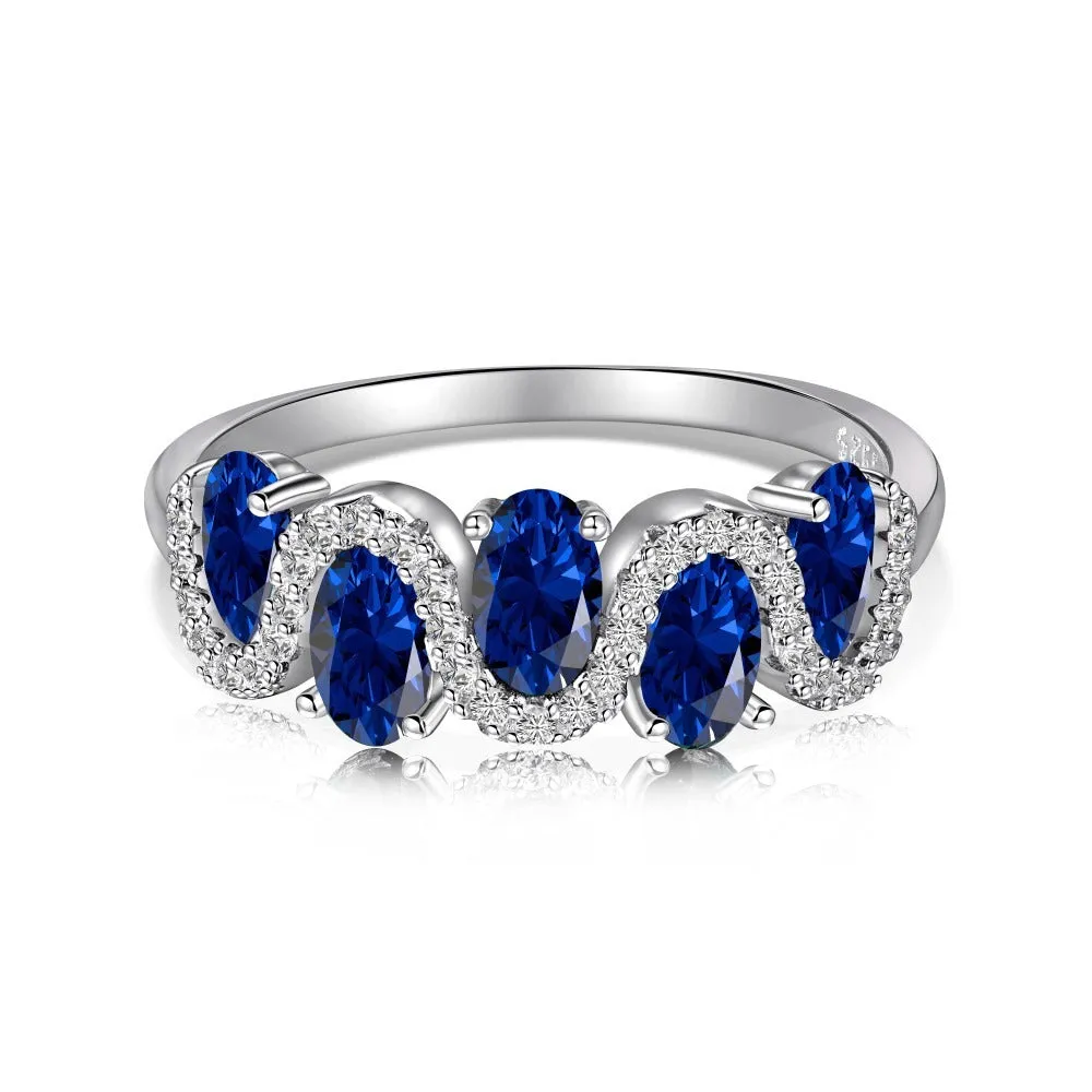S925 sterling silver oval twisted ring with zircon inlay, women's geometric ring, size No.7, silver colour