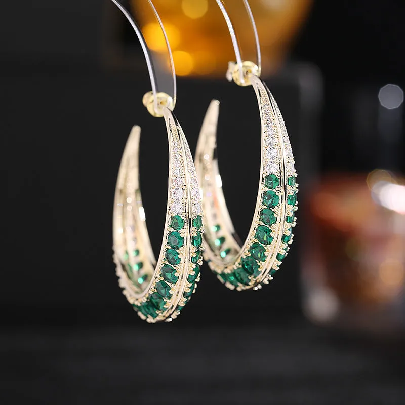Women's geometric copper hoop earrings in gold white zirconium colour 4.3x4.5 cm