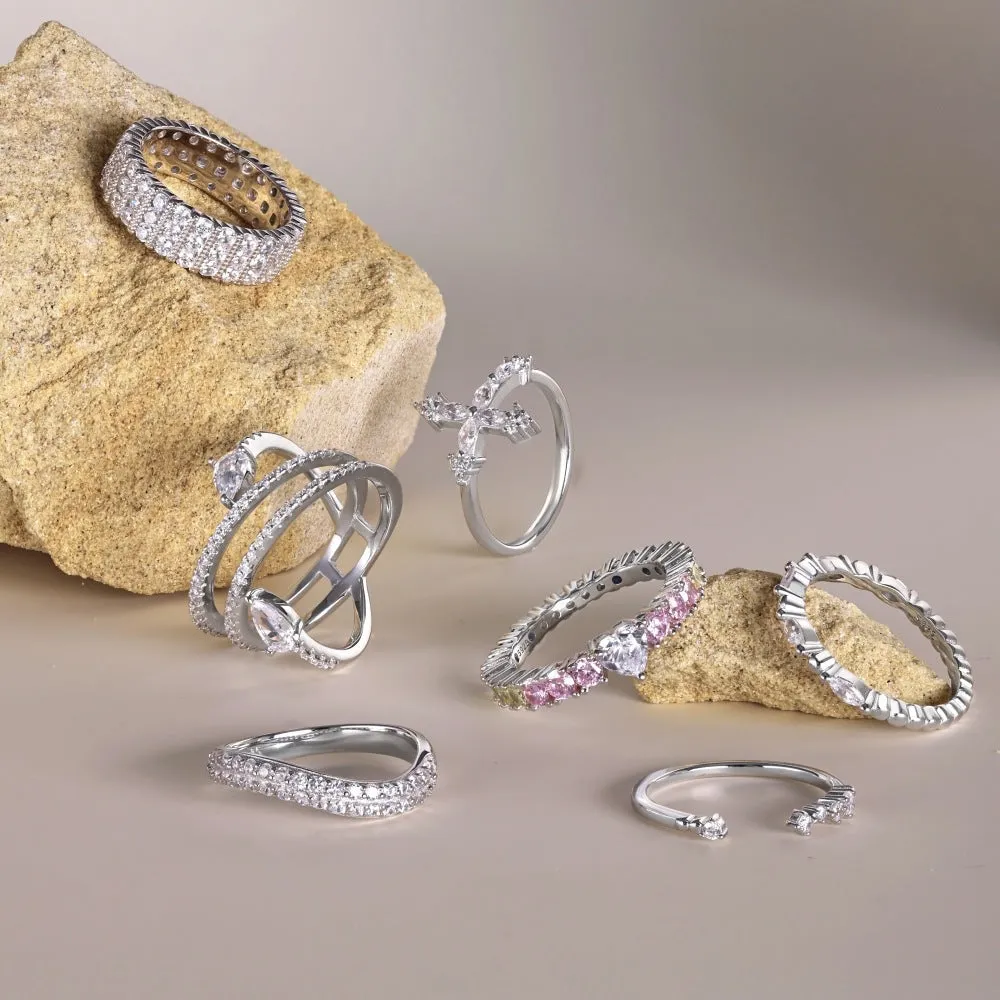 Sterling silver S925 drop shaped ring water droplet design white gold colour women sizes 6-9