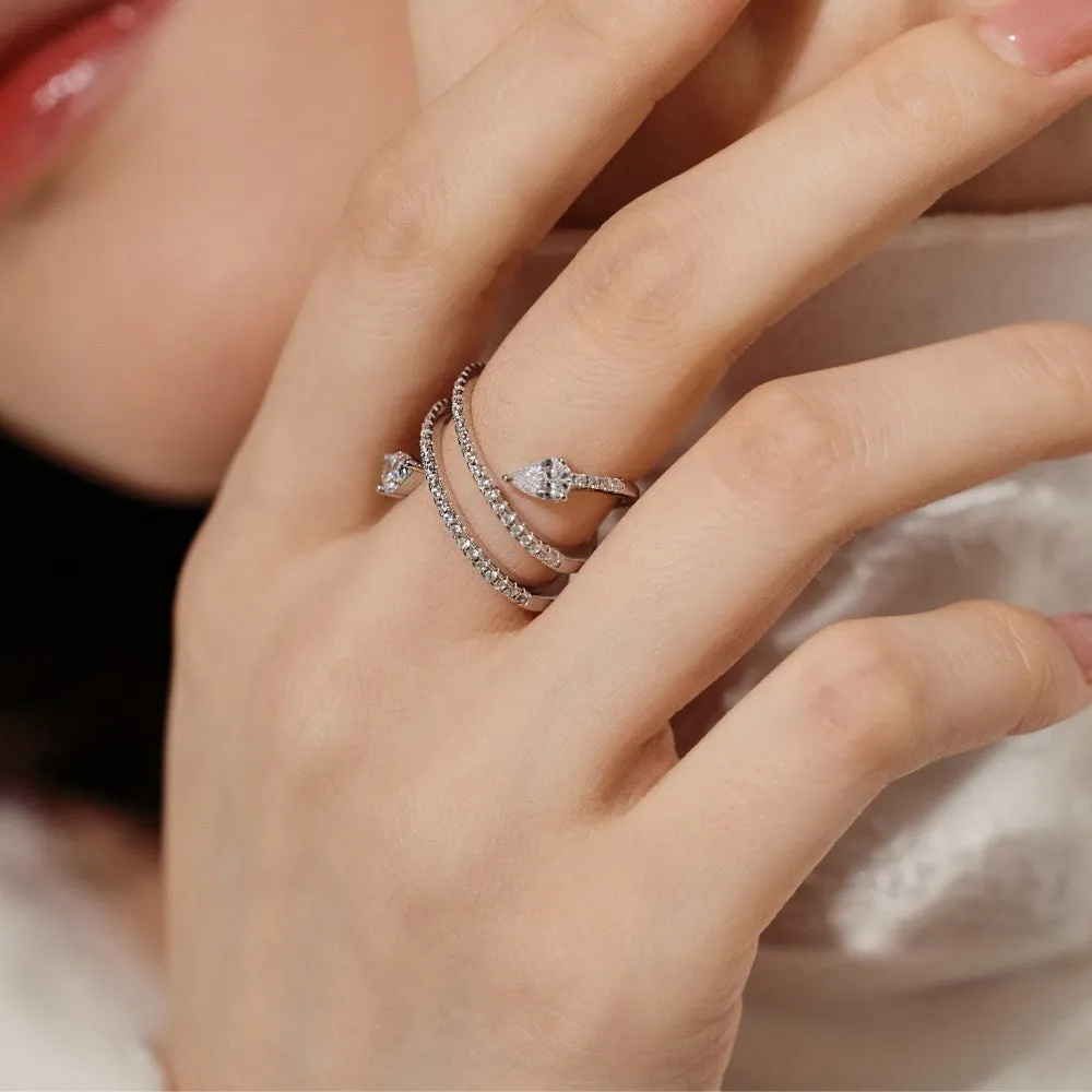Sterling silver S925 drop shaped ring water droplet design white gold colour women sizes 6-9