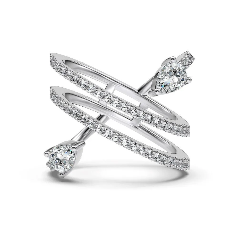 Sterling silver S925 drop shaped ring water droplet design white gold colour women sizes 6-9