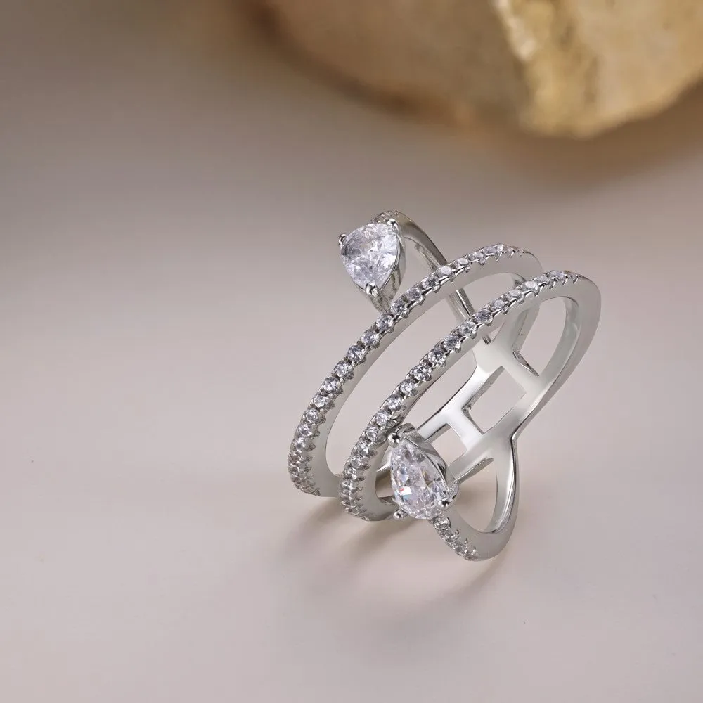 Sterling silver S925 drop shaped ring water droplet design white gold colour women sizes 6-9