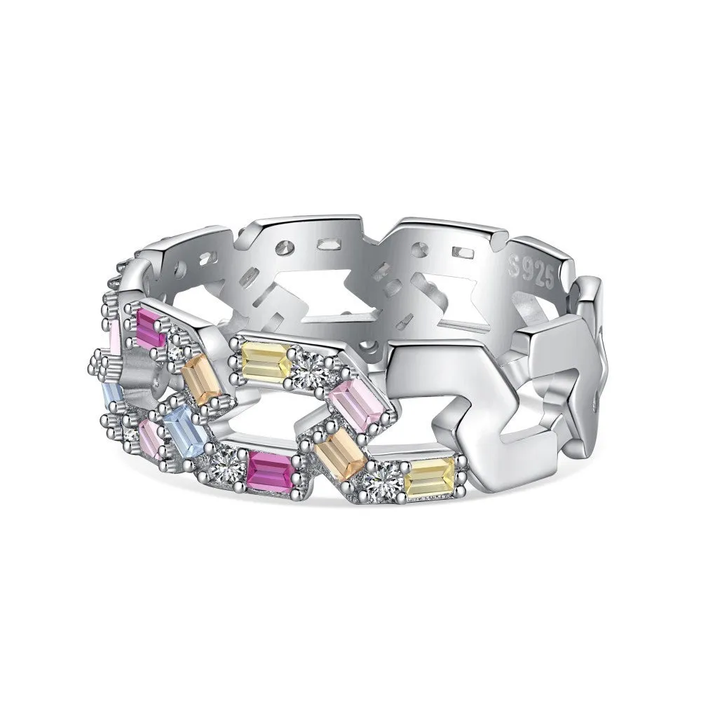 S925 sterling silver colour zircon ring for women in electroplated finish
