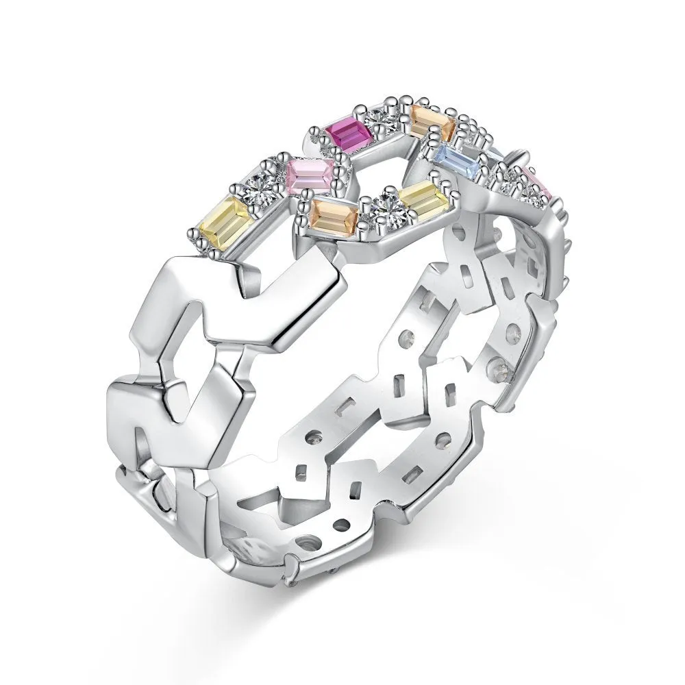 S925 sterling silver colour zircon ring for women in electroplated finish