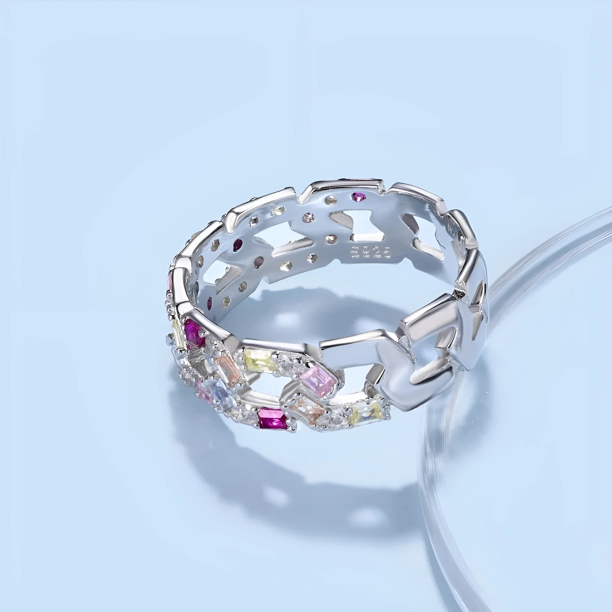 S925 sterling silver colour zircon ring for women in electroplated finish