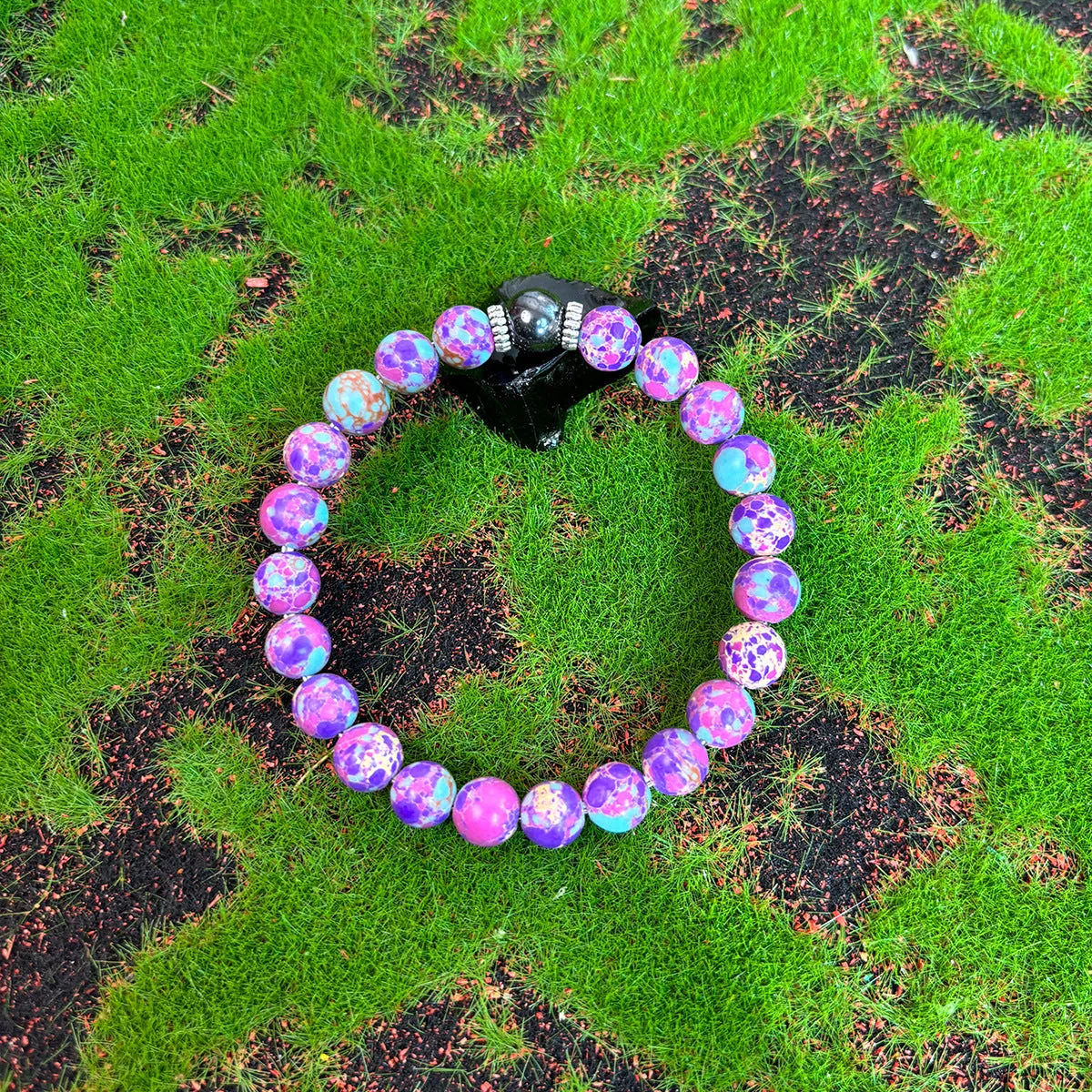 Natural stone beaded bracelet handmade elastic string 8mm glass coloured glaze beads transparent colour unisex