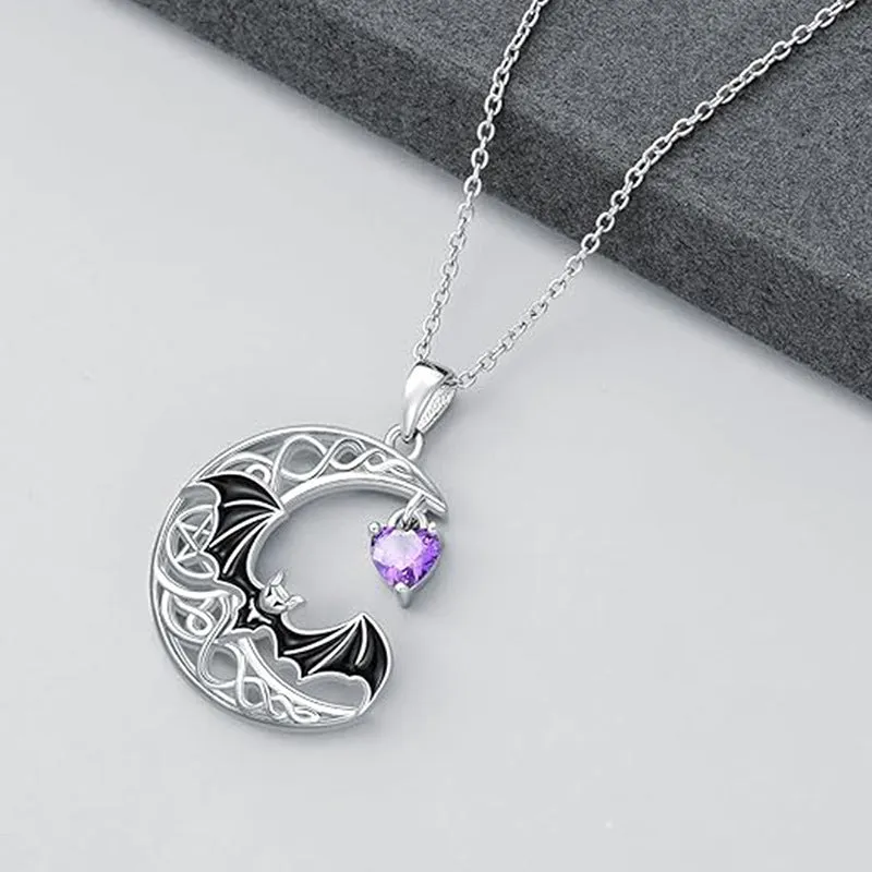 925 silver bat pendant on O-shaped chain with adjustable gothic Halloween style