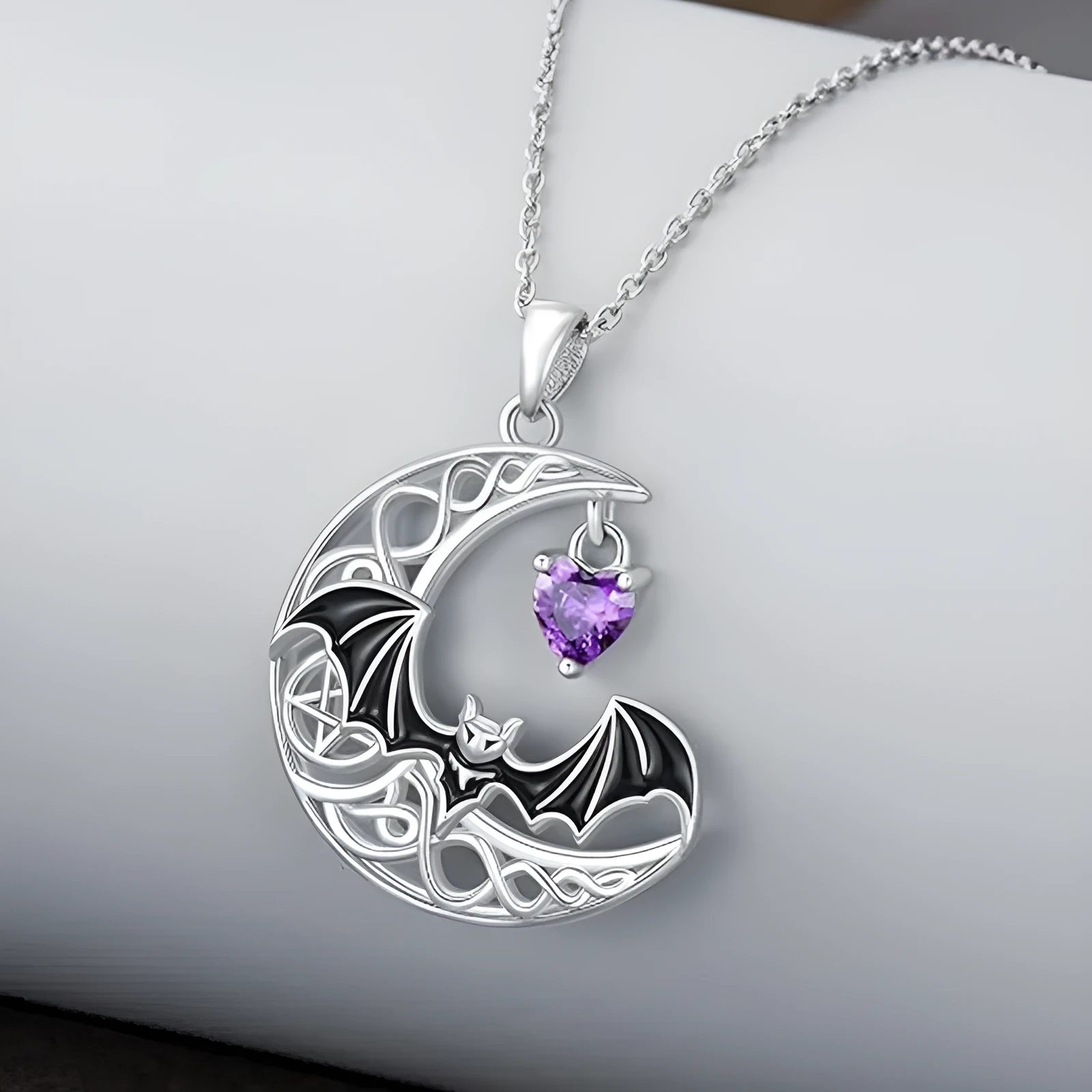 925 silver bat pendant on O-shaped chain with adjustable gothic Halloween style