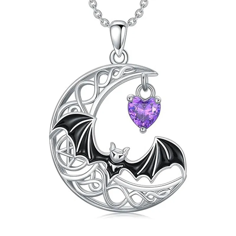 925 silver bat pendant on O-shaped chain with adjustable gothic Halloween style