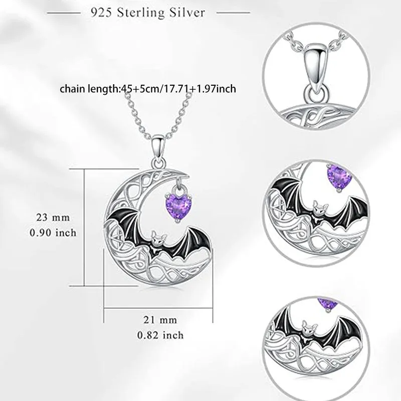 925 silver bat pendant on O-shaped chain with adjustable gothic Halloween style
