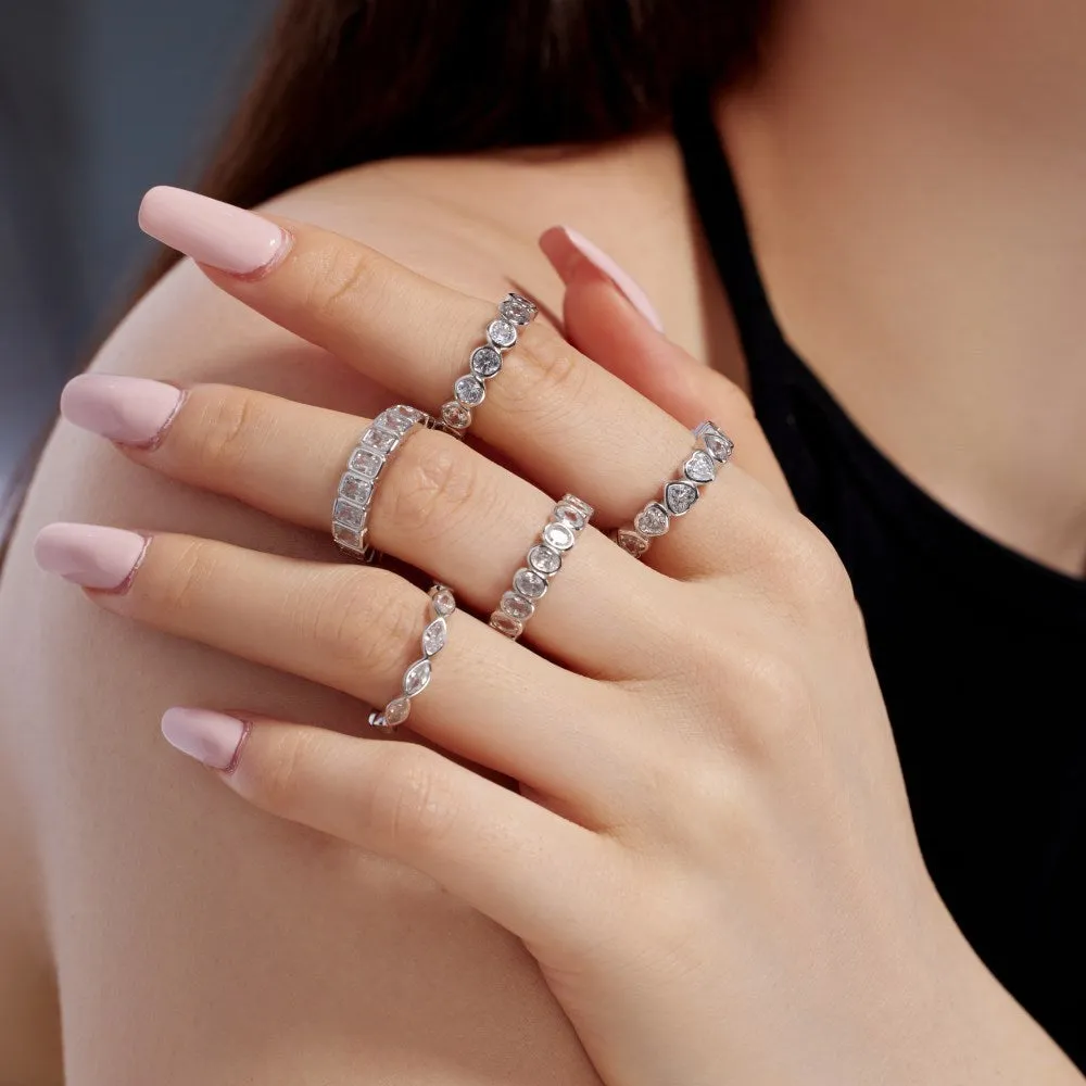 S925 sterling silver women's ring with geometric heart band in platinum finish, size no.7