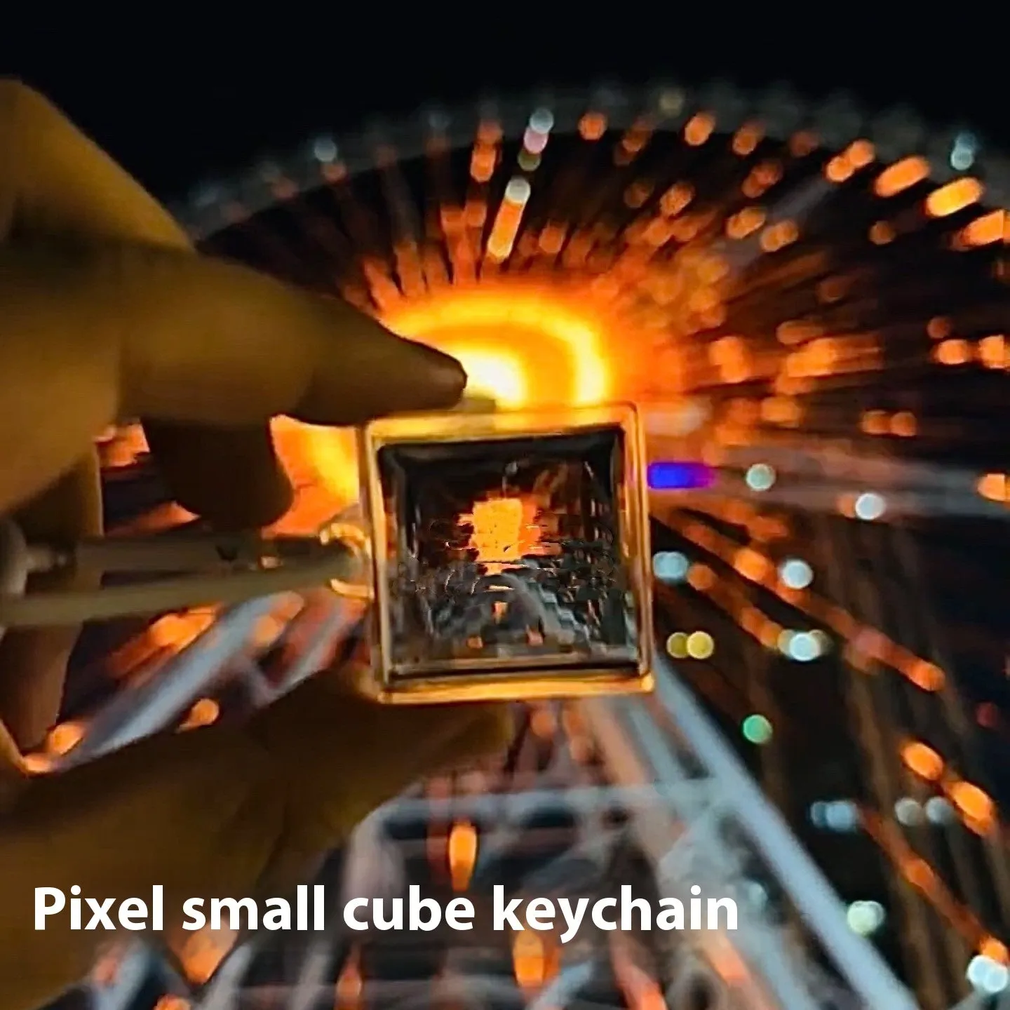 Pixel Stone Mosaic Filter My World keychain in acrylic, available in black, blue, and pink colour options